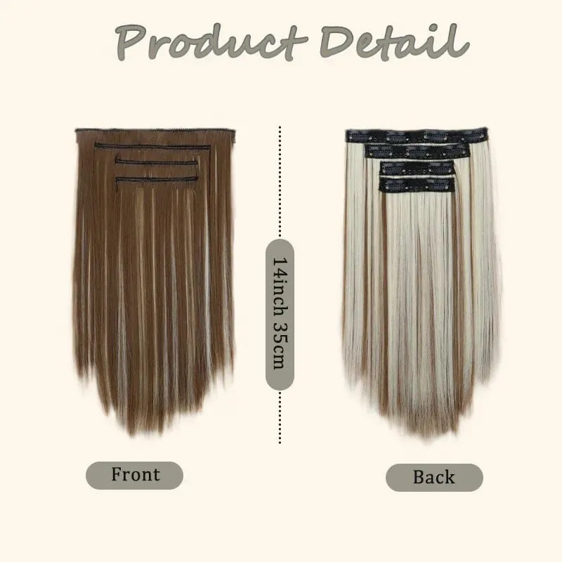 35CM Synthetic 4pcs/set Clips in Hair Extensions Short Straight Hairstyle Blonde Black Hairpieces Heat Resistant False Hair