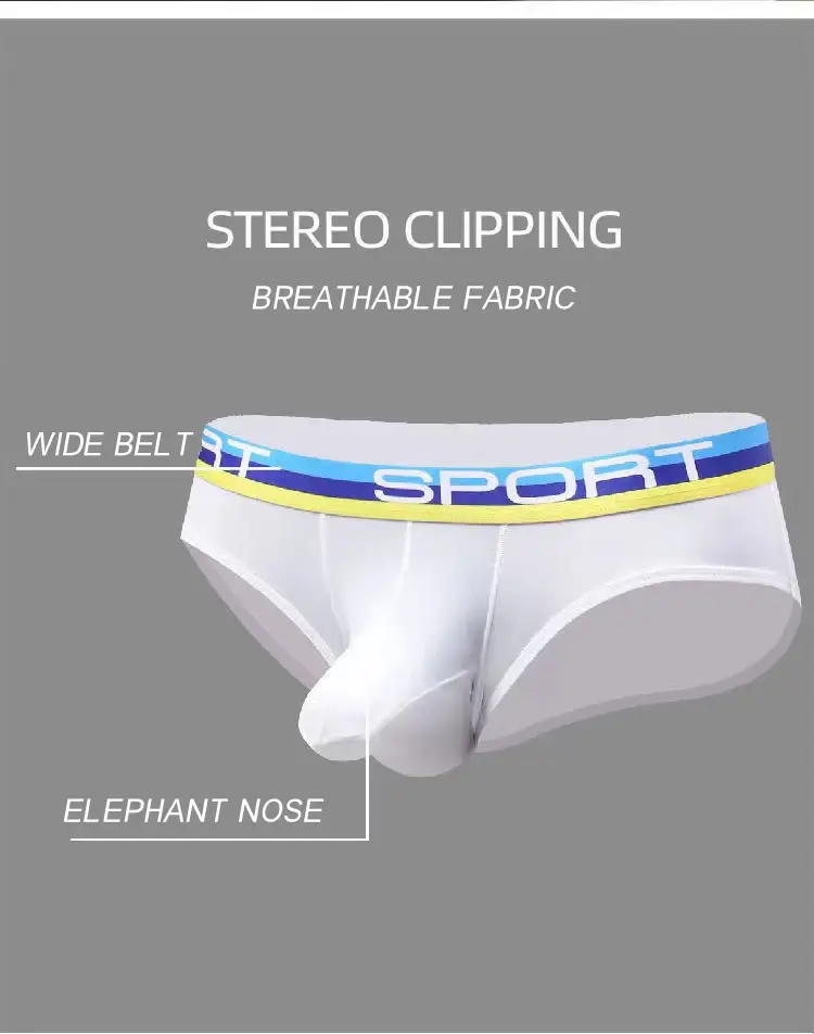 Men's Elephant Nose U Convex Briefs Breathable Mesh Silk Summer Underwear with Pouch