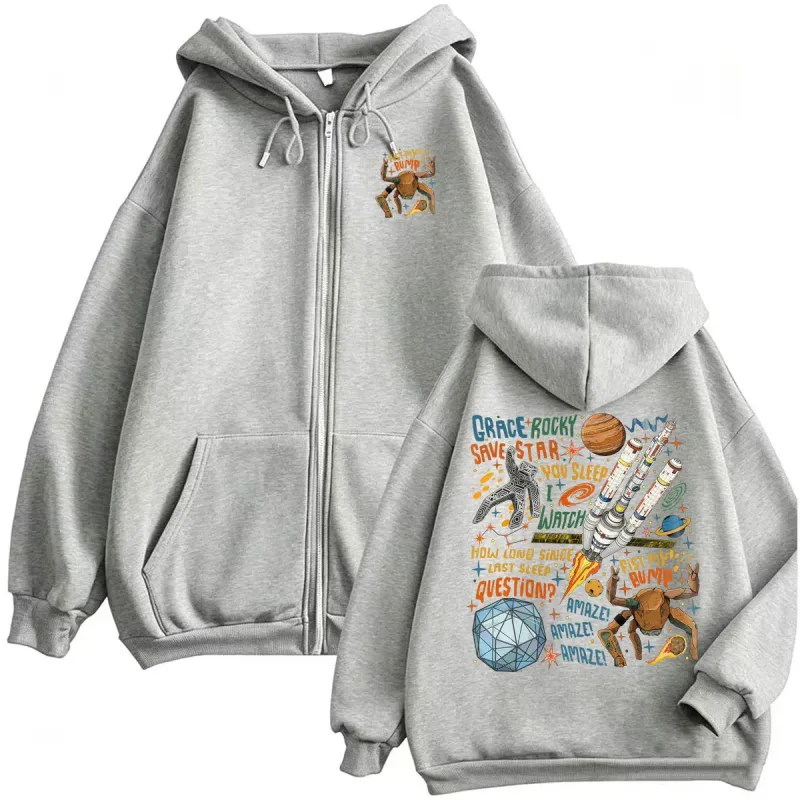 Project Hail Mary Zipper Hoodies Grace Rocky Save Stars Meme Sweatshirt Jacket Coats Men Women Fashion Casual Cozy Zip Up Hooded