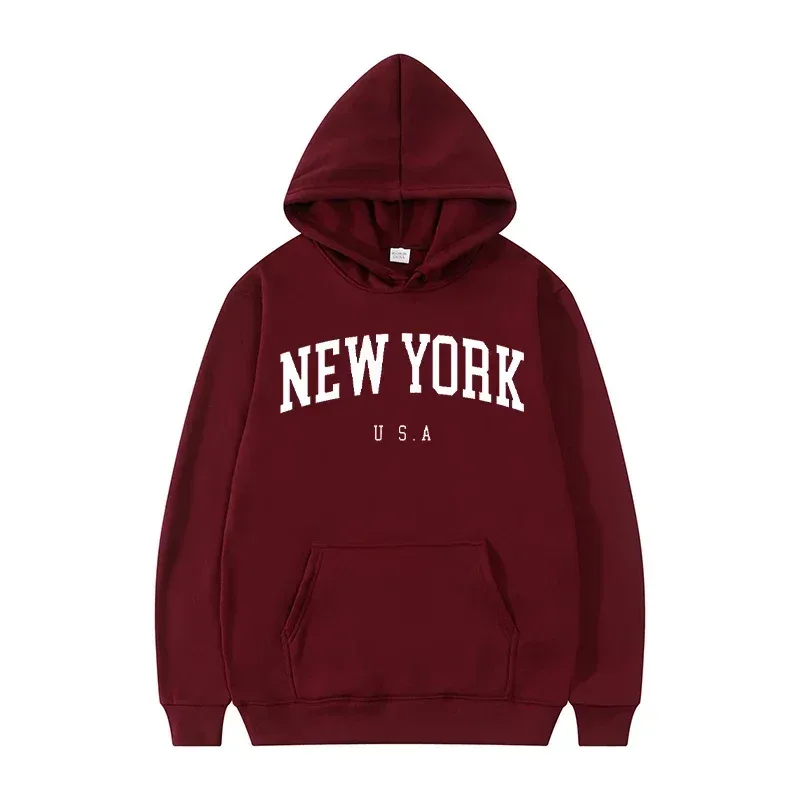 Women New York U.S.A City Hoodies Fashion Letter Printed Graphic Sweatshirts Loose CasuaMen l Harajuku Hooded Pullover Sportwear