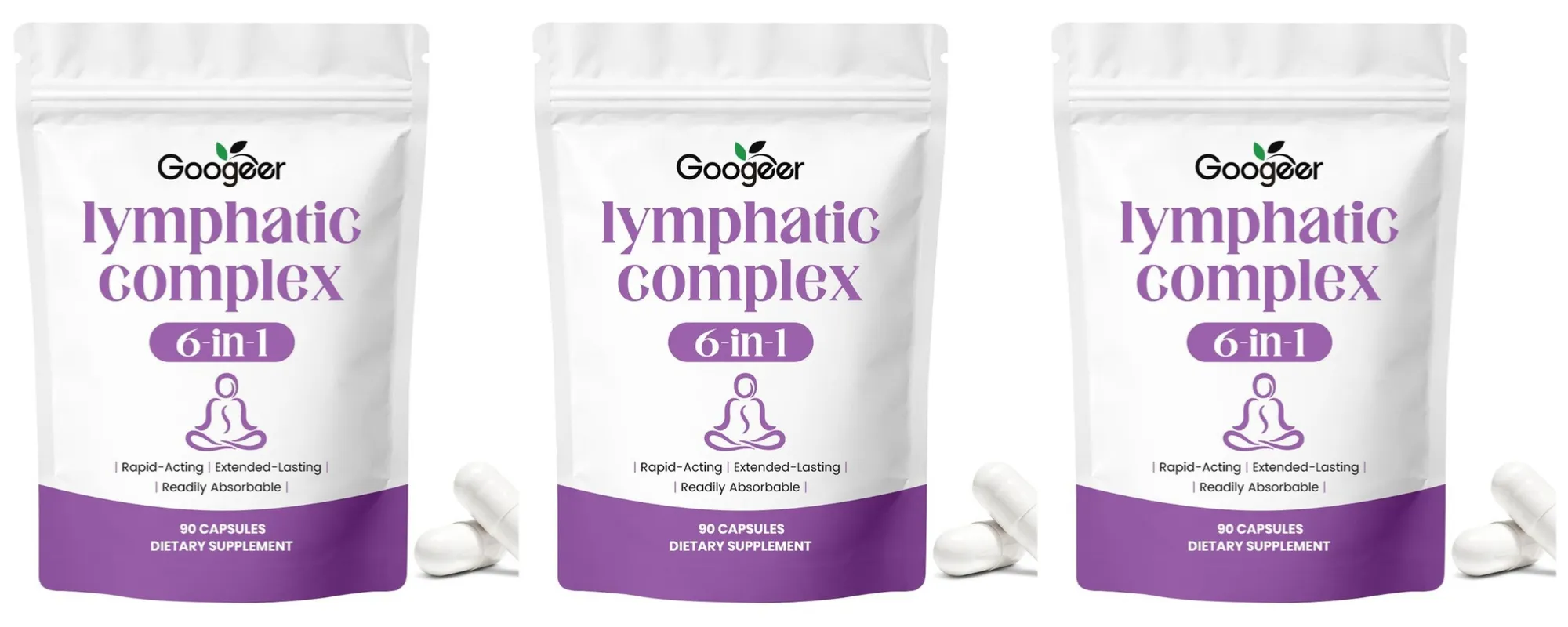 Googeer Lymphatic Complex 6-in-1 Capsules with Lymphatic Circulation and Drainage Support Magnesium Zinc Minerals 90 Capsules