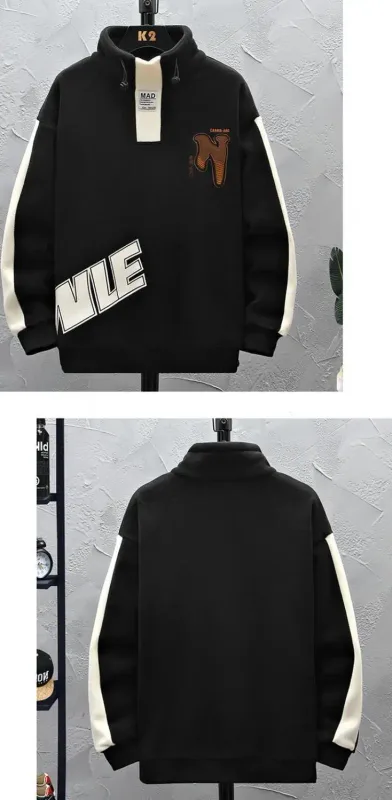 Men Clothing Autumn Winter Contrast Patchwork Thick Casual Hoodies Sweatshirts Long Sleeve Plus Size Fashion Tops Harajuku Trend