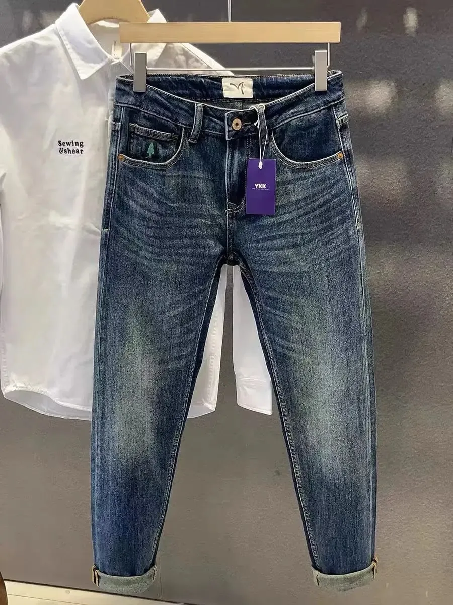 Menswear Clothing Retro Jeans Men's Spring and Summer 2025 New High-end Embroidered Trousers Small Straight Feet Slim Trend Men