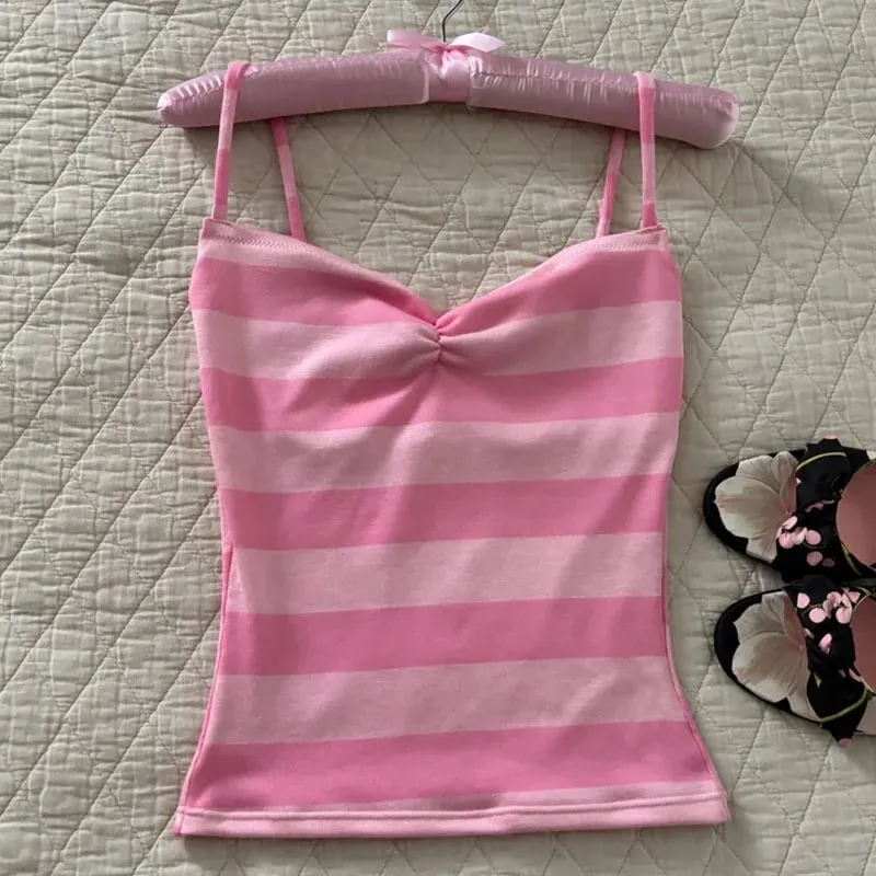 Women's Sweetheart Neck Striped Cami Top Y2K Sleeveless Slim Fit Summer Tank Top for Going out
