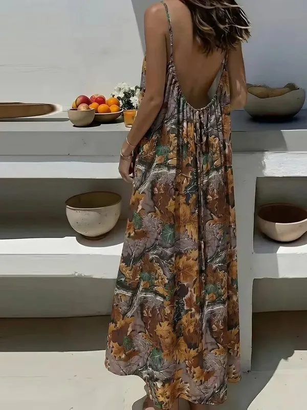 2026 Vacation Dresses For Ladies Spaghetti Strap Vestidos Beachwear Home Clothing Gentle Homewear Holiday Backless Loose Printed