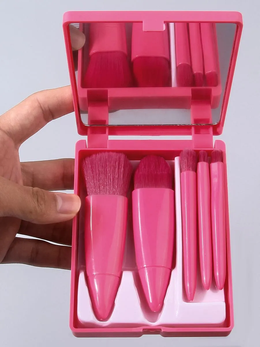 5pcs Travel Size Makeup Brushes Set Mini Makeup Brushes Small Complete Function Cosmetic Brushes Kit With Case And Mirror