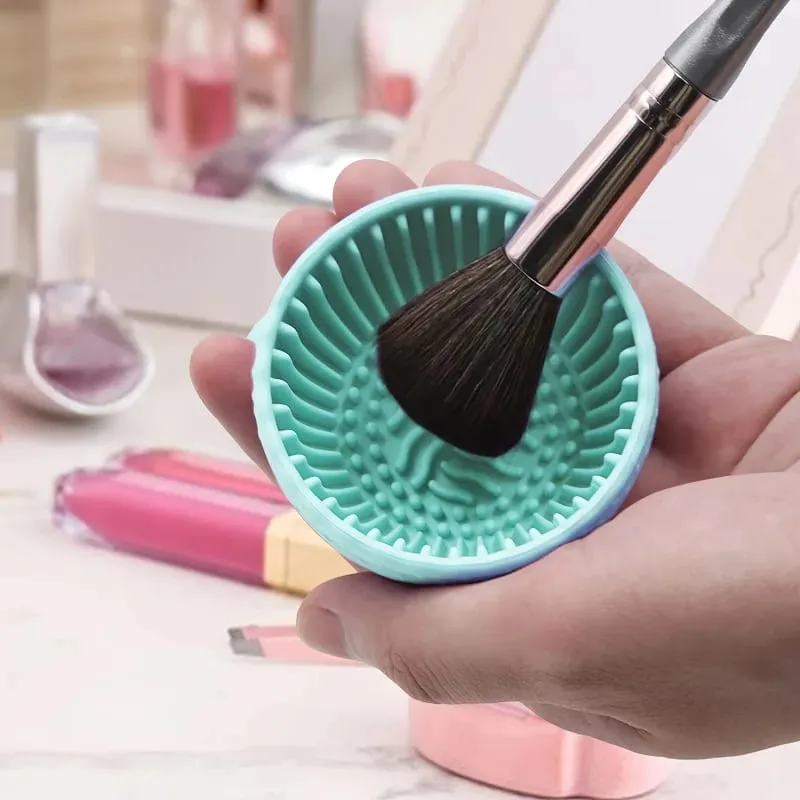 Brush Cleaning Bowl with Brush Cleaning Silicone Makeup Brush Cleaning Bowl for Eyebrows Powder Blusher Face and Eye Brushes