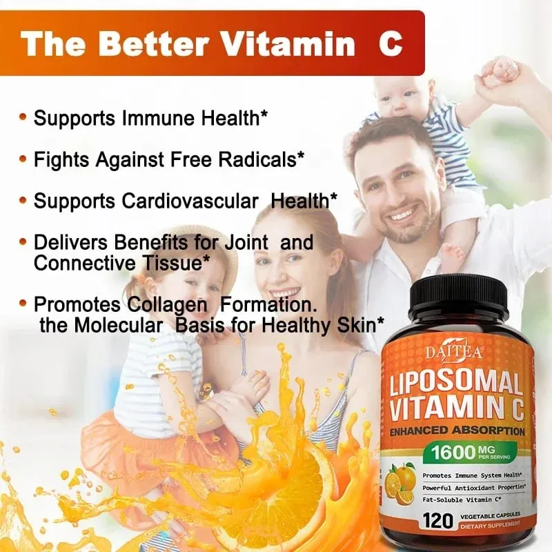 Liposomal Vitamin C 1600 Mg - Highly Absorbable Fat Soluble Vitamin C Antioxidant Supplement Immune System & Collagen Booster