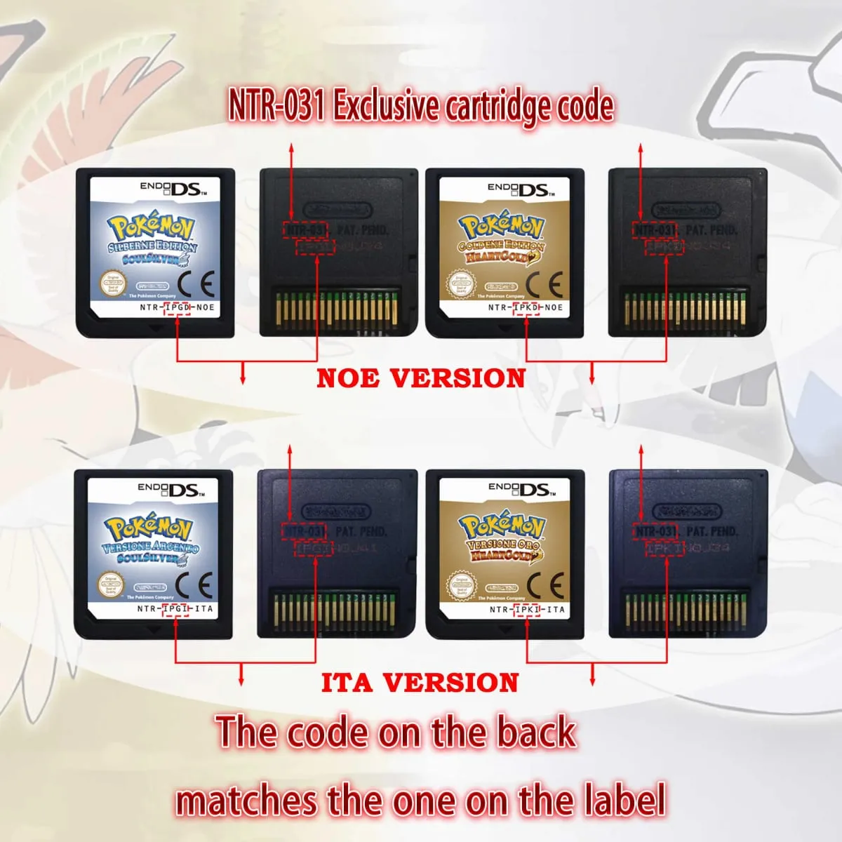 (USA EUR AUS NOE ESP FRA ITA) Pokemon HeartGold SoulSilver Version High Quality Authentic 1:1 Replica DS Video Game Cartridge