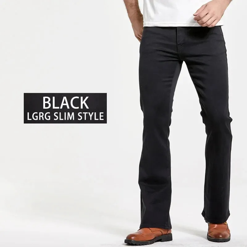 Jeans coupe botte pour hommes légèrement évasés coupe ajustée bleu noir pantalon de créateur classique pantalon en denim extensible pour hommes