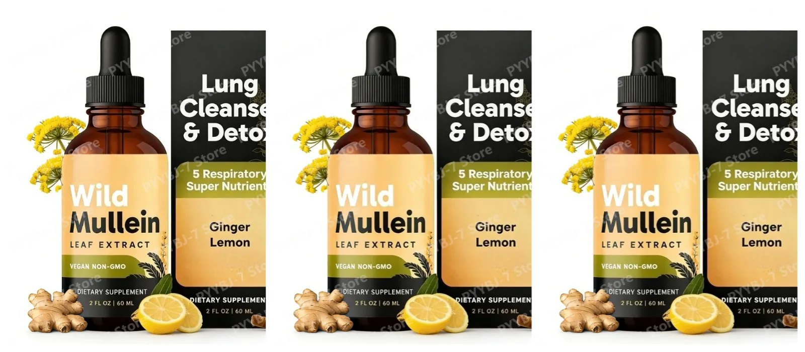All Natural Mullein Drops with Ginger Lemon for Lung Cleanse and Detox Mullein Leaf Extract for Respiratory Lung Health