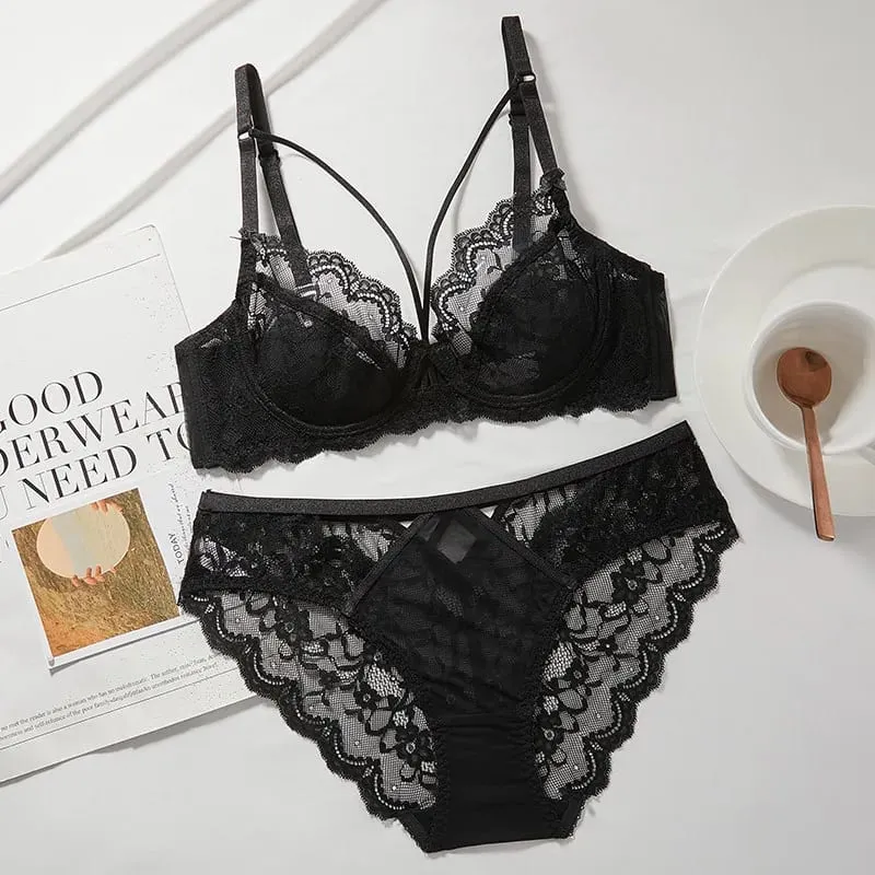 Set Pakaian Dalam Renda Nipis Baru Wanita Bra Berwayar Lembut Tolak Ke Atas Sokongan Payudara Meminimumkan Pakaian Selesa Lembut Anti Kendur 32-42