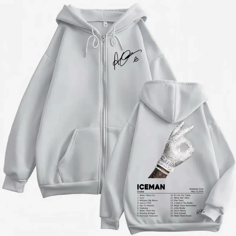 Rapper Drake Iceman Album Cover Print Zipper Hoodie Harajuku Hip Hop Style Zip Up Pullovers Men Women Casual Fashion Sweatshirts