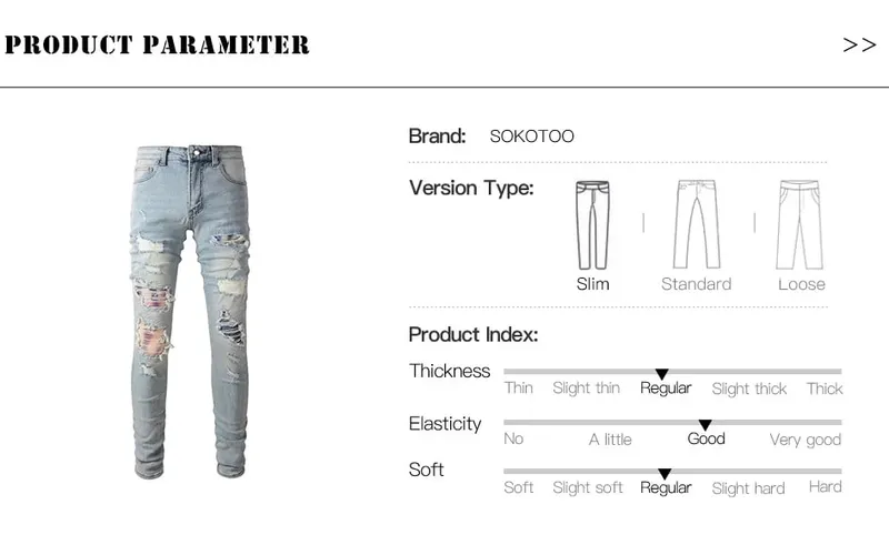 Jean en Denim extensible pour hommes, Patch craquelé, trous déchirés, pantalon Patchwork, Streetwear, bleu clair, pantalon fuselé slim — image 7