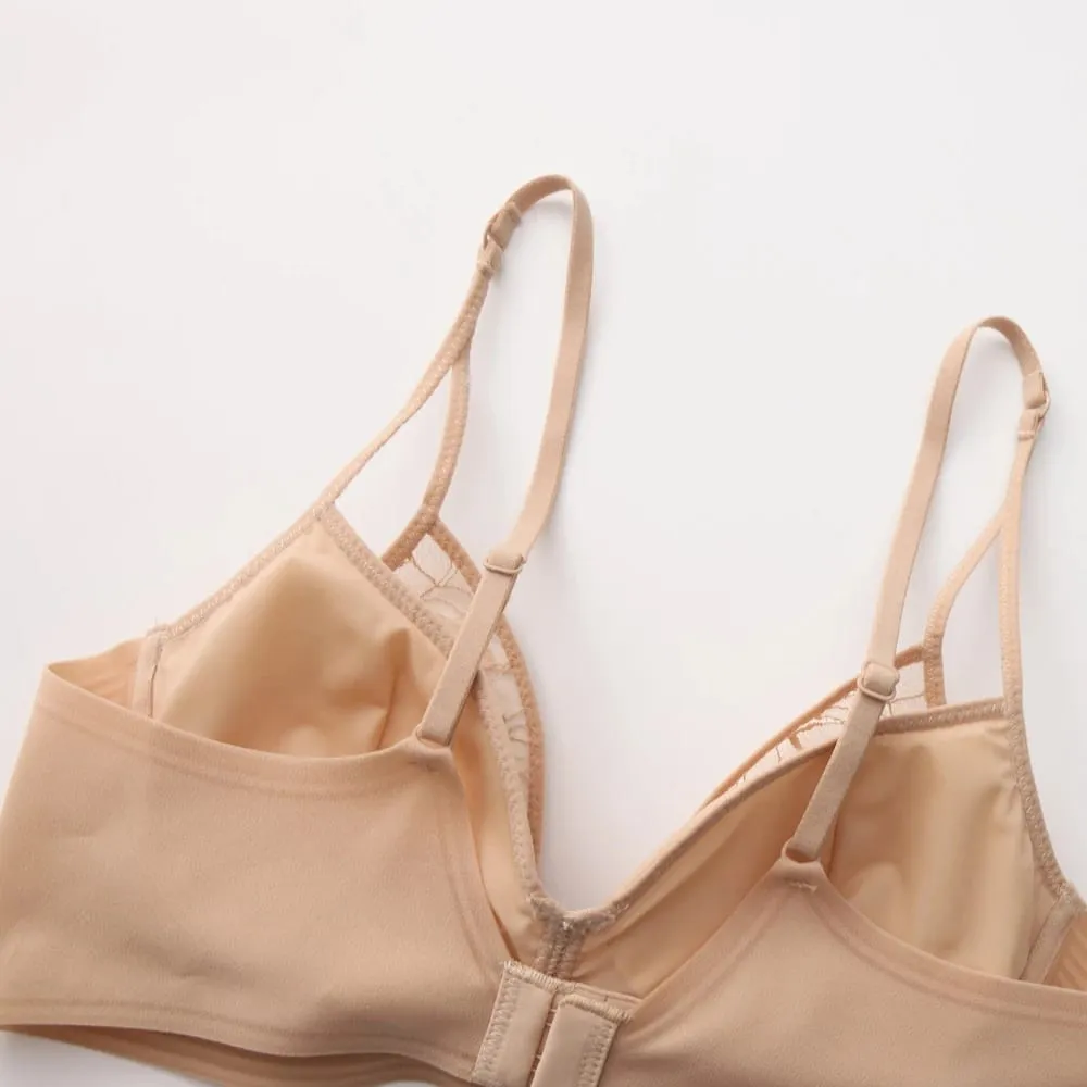 Conjunto de lencería Sexy de estilo para mujer, sujetador inalámbrico push-up de retazos de encaje fino en contraste con tirantes dobles para busto pequeño