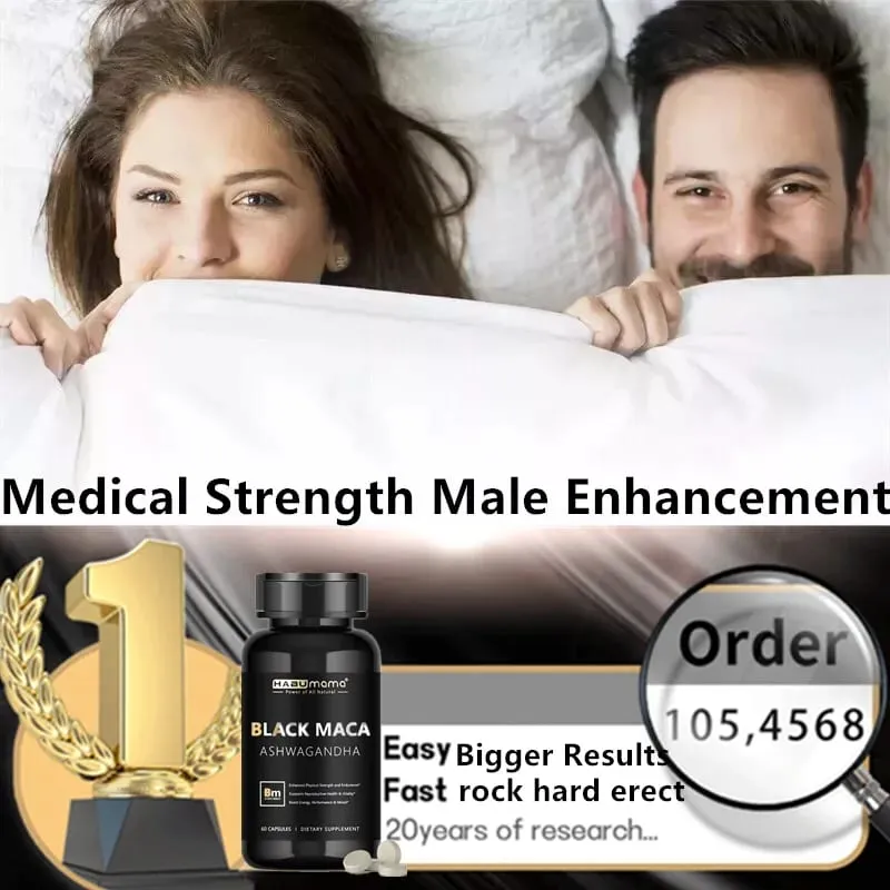Organic Black Maca Root + Ashwagandha Extract Supplement for Women & Men Erect Energy Endurance - Vegan Pills