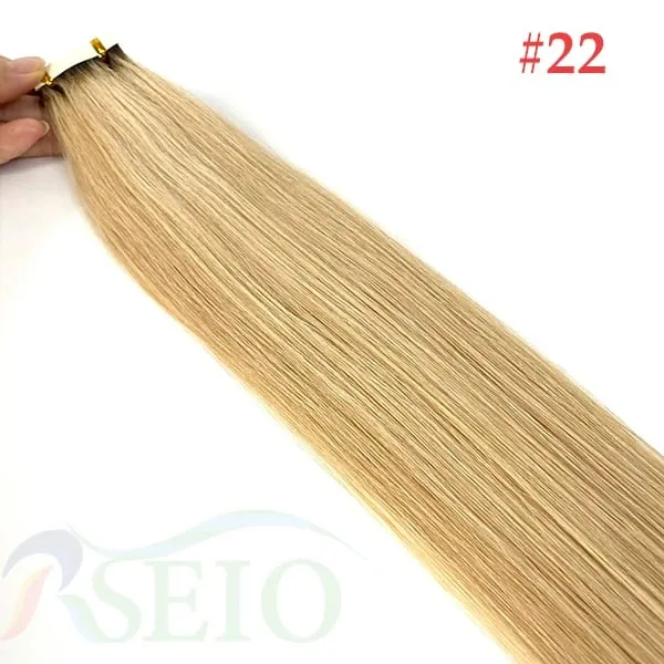 Mini fita em extensões de cabelo humano extensão de cabelo natural real 16 "-26" preto marrom loira fita invisível em linha reta para salão de beleza