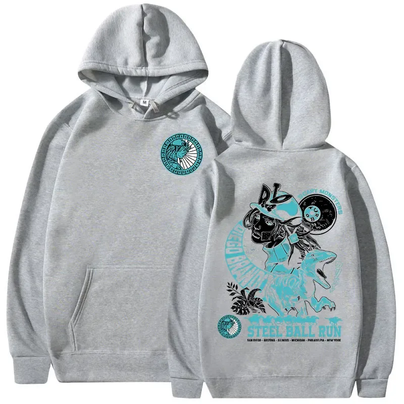 Anime Jojo Bizarre Adventure Hoodies STEEL BALL RUN Diego Brando Manga Graphic Sweatshirts Men's Long Sleeves Fleece Pullovers