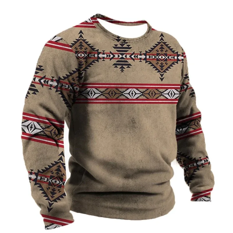 Vintage Ethnic Style Graphic Sweatshirts Spring Autumn Fashion Casual Long Sleeve 3D Printed Tops Loose Streetwear Mens Clothing
