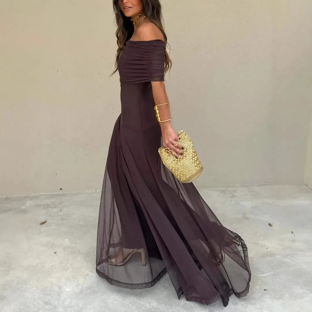 European and American Women's Clothing Tube Top Mesh Stitching Slim Temperament Dress Perspective 2025 Autumn New Models