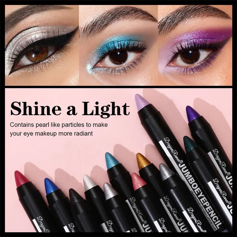 Smoky Green Eyeshadow Pencil Waterproof Pearlescent Metallic Glitter Eye Shadow Stick Highlighter Pen Eye Makeup Tools 12 Colors