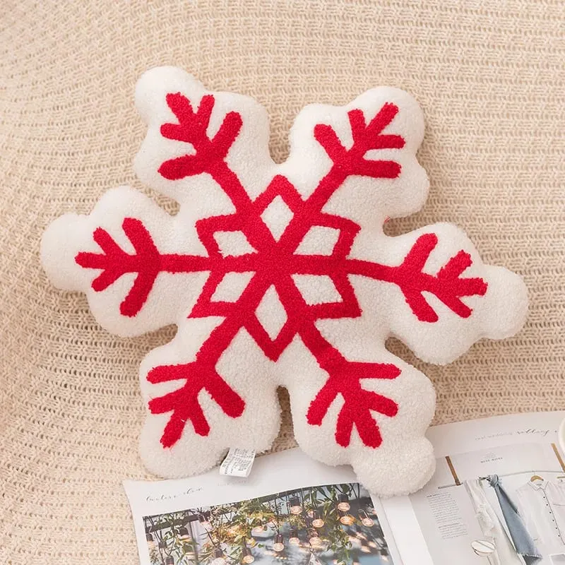 Christmas Day Plush Decor Pillow Stuffed Wreath Snowflake White Red Round Candy Soft Seat Cushion Party Prop Decor Gift