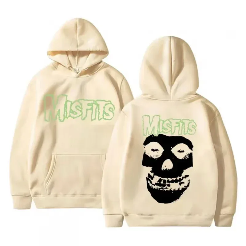 2026 Horror Punk Bizarre Skull Print Hoodie Men's Gothic Retro Loose Fleece Cotton Hoodie Rock Style Pullover Unisex