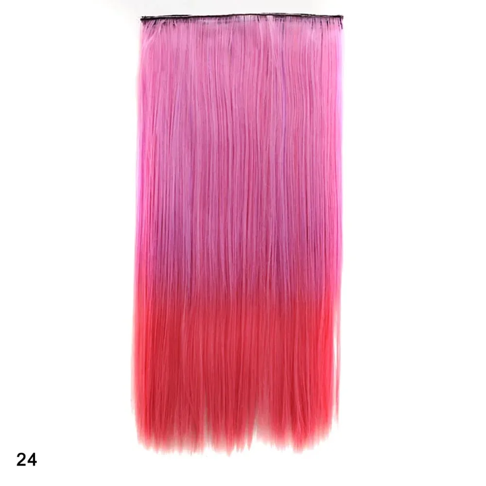 Zolin grampo de cabelo reto na extensão do cabelo arco-íris colorido ombre cor uma peça com 5 clipes sintético cosplay hairpieces
