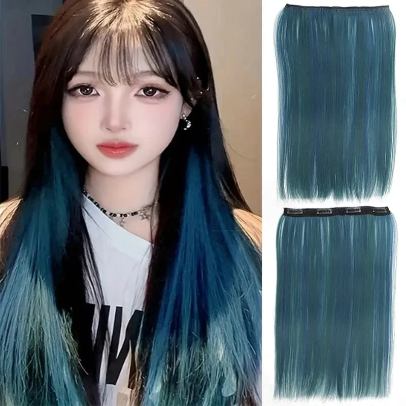 One piece hanging ear dyed synthetic wig piece for women highlighted color hair extensions