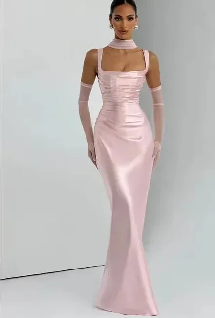 Elegant Scarf Collar Sling Women Summer Dress Solid Sleeveless Off-shoulder Slim Maxi Dresses 2026 Lady Chic Evening Party Gown