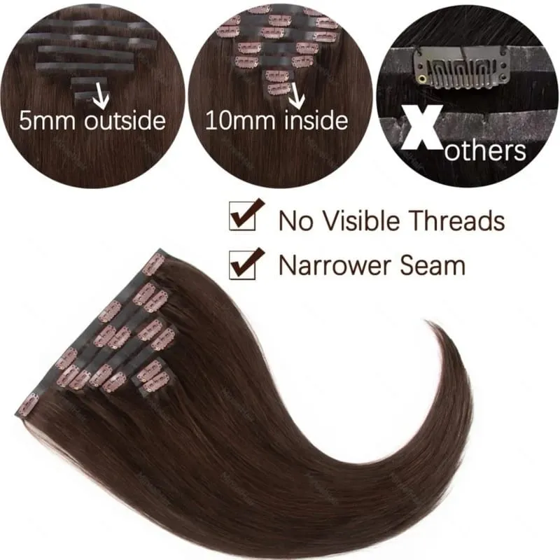 Tape PU Clip In Hair Premium Remy Clip In Human Hair Extensions 7pcs Clip-on Hair 14"-24" 110G Balayage Ombre Mocha Brown Black