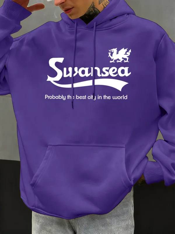 Swansea The Best City Letter Σχέδιο Φθινοπωρινά Ανδρικά με κουκούλα με κουκούλα casual fleece Soft πουλόβερ Hip hop Ρούχα φαρδιά μπλουζάκια