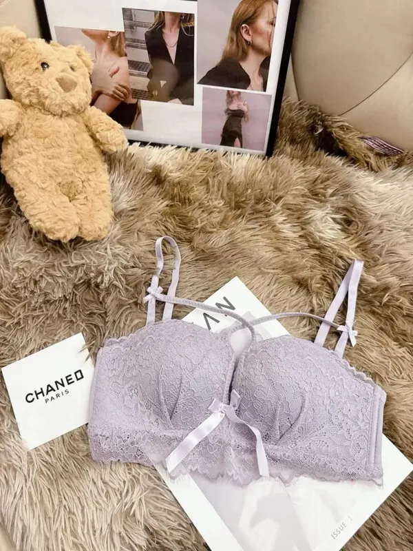 Sujetador Push Up para Busto Pequeño - Conjunto de Bralette de Encaje Francés Chic Soporte de Comodidad Inalámbrico Ropa Interior Anticaída para Mujeres Pequeñas