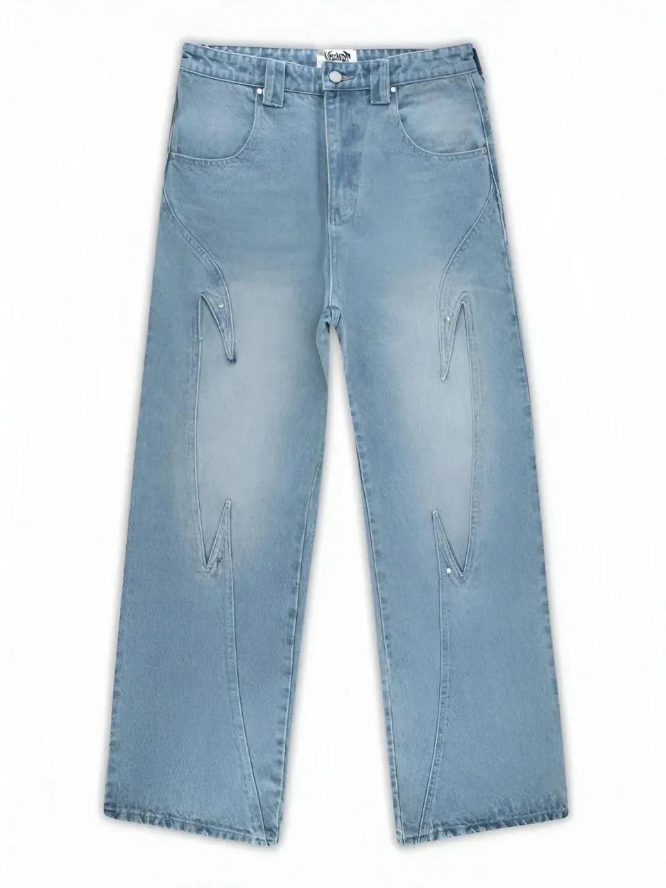 Y2K Black Baggy Cargo Jeans Men Horse Back Pocket Embroidery Cursive Wild Ride Distressed Cut Out Wide Leg Casual Denim Trouser