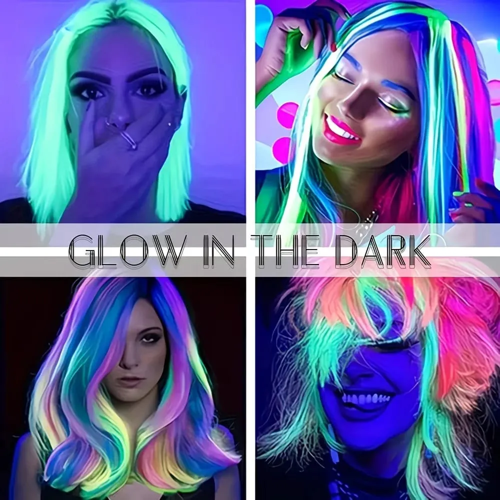 Glow in the Dark Hair Extensions Luminous Colored Hairpieces Colorful Hair Clips Synthetic Neon Fake Hair Clips Hair Accessories