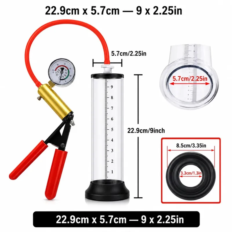 Manual Acrylic Penis Pump for Men with Pressure Gauge Clear Cylinders Vacuum Enlargement Masturbation Trainer Adult Sex Toy Set