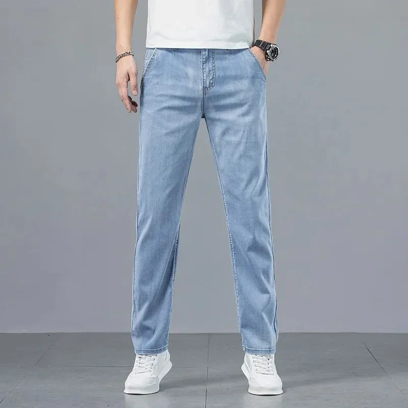 2026 New in Lyocell Fabric Summer Ultra-thin Men's Jeans Soft Drape Loose Straight Casual Denim Pants Street Wide Leg Trousers