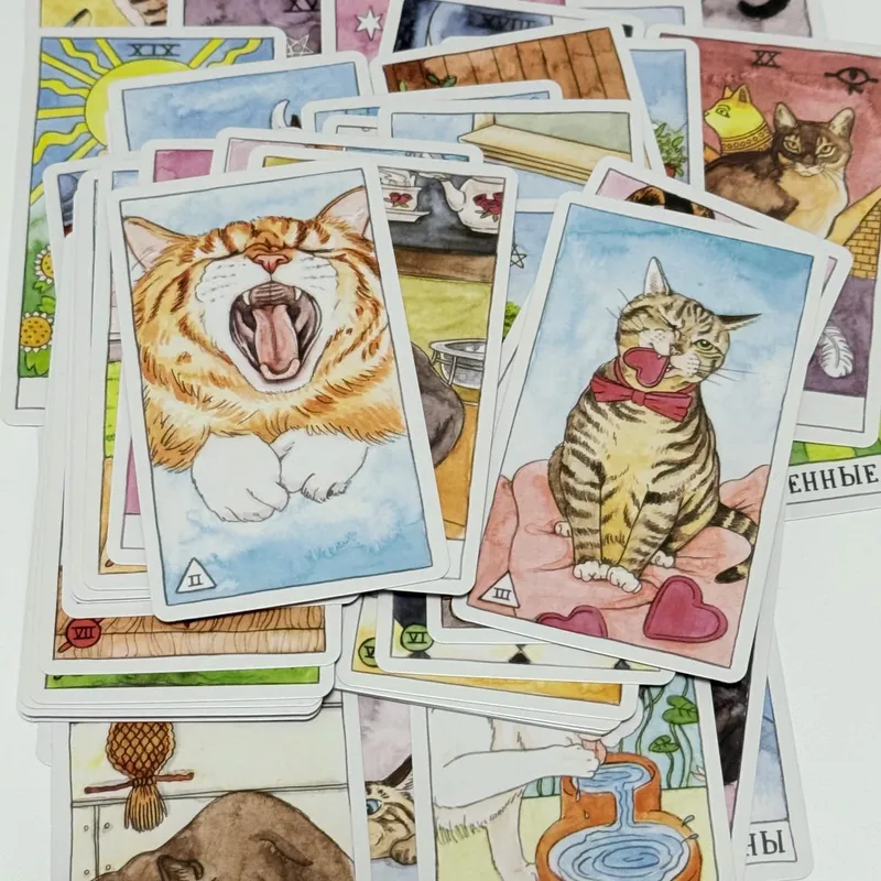 78Pcs Cat Tarot Deck Cute Kitten Series Russian Version Board Games Divination Tarot Cards