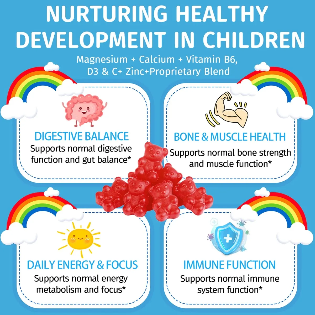 Kids Detox Gummies with Magnesium Zinc & Vitamin D3 Daily Immune Support Digestive Health Energy & Focus for Children 60 CT
