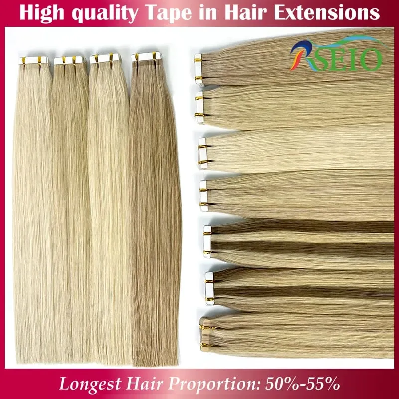 High Quality Tape in Human Hair Extensions Straight Hair Seamless Invisible 14"-22" 100% Real Natural Hair End Thicken