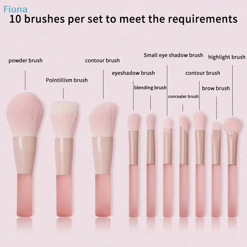 ☭10pcs Pink Handle Travel Makeup Brushes Synthetic Foundation Powder Eyeshadow Mini Makeup Brush Set