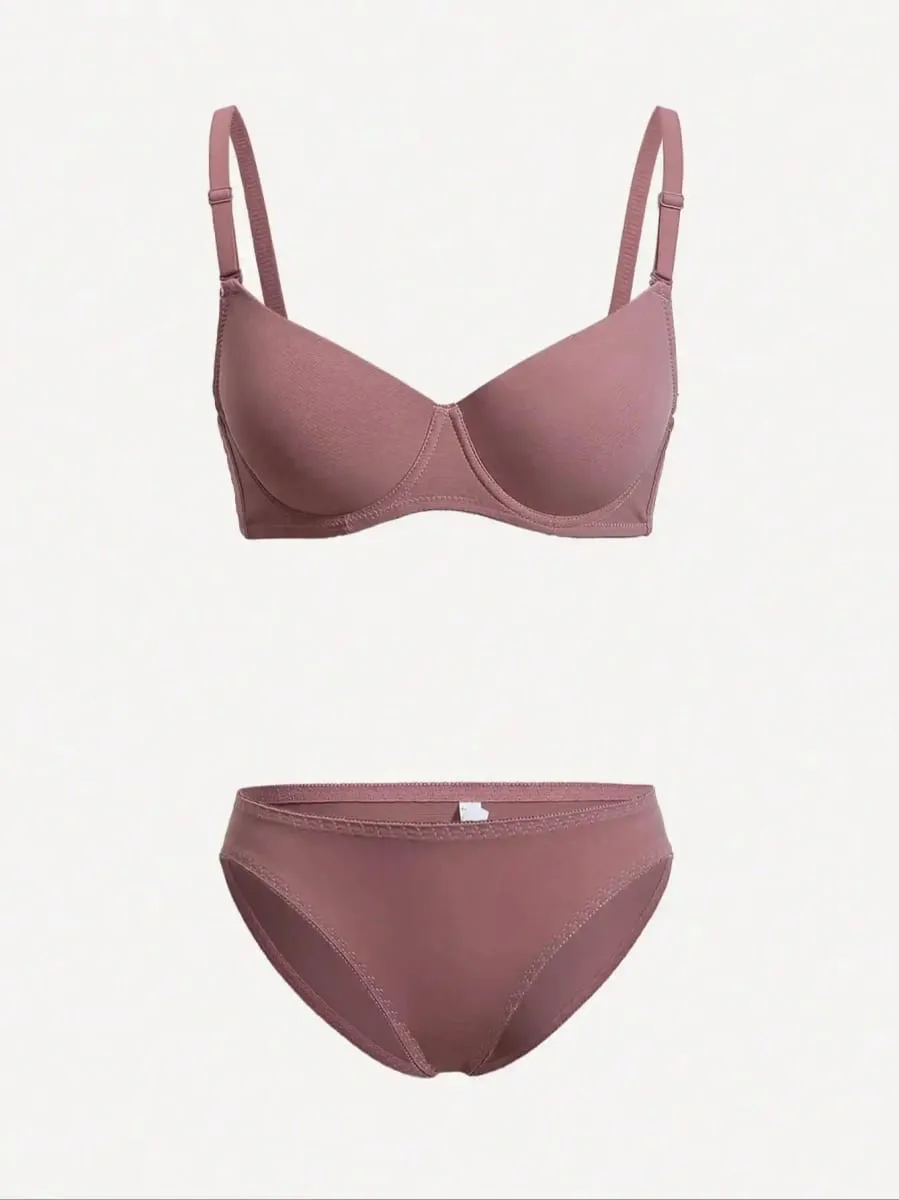 Viomisha 솔리드 Underwire 란제리 세트 여성은 강철 반지와 브래지어를 밀어 패션 여성 속옷 팬티 매일 브래지어 세트 — image 2