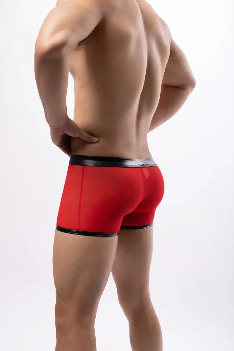 Herren Boxershorts Transparent Mesh Unterwäsche Mann Höschen Kunstleder Abnehmbare Schnalle Beutel Unterhose Cueca Calzoncillo