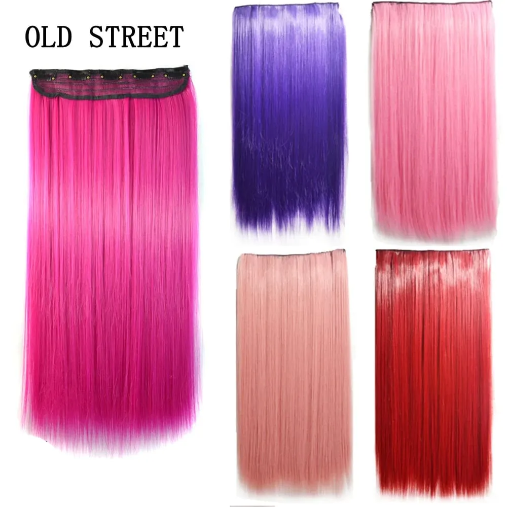 24 Inch Synthetic One Piece 5 Clips In Hair Extensions Long Straight High Temperature Fiber Colorful Hairpiece for Women
