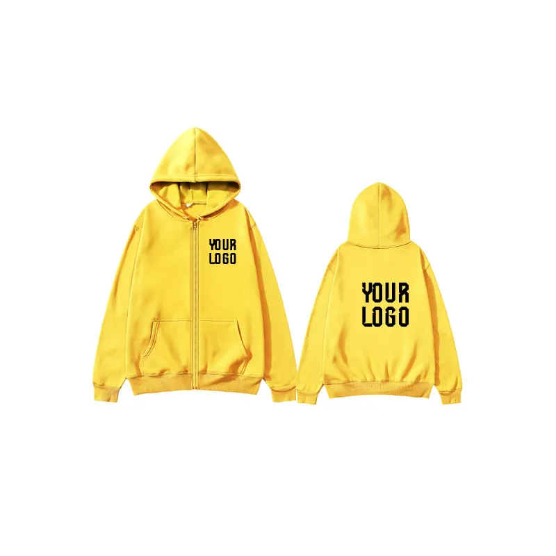 Solid Color Zipper Hoodie | Customizable Text Pattern Jacket | Unisex Team Customization