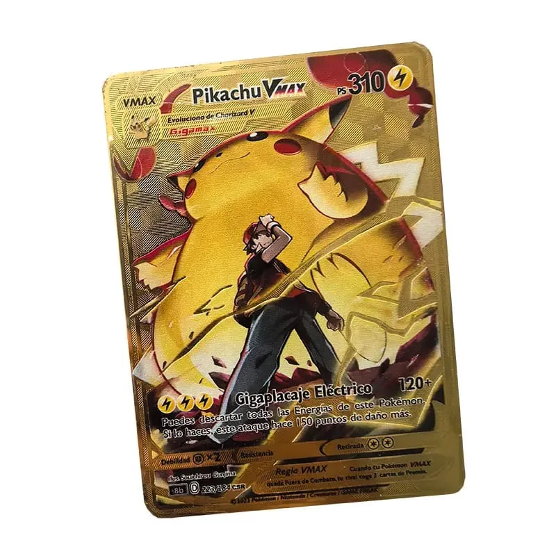 Pokemon Metal Cards in Spanish Pikachu Arceus Charizard DIY Trading Flash Card Anime Cartoon Gift