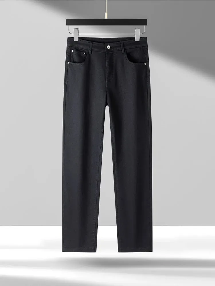 High Quality Lyocell Jeans Men Spring Autumn New Fashion Straight Long Pants Soft Business Brand Classic Stretch Denim Trousers