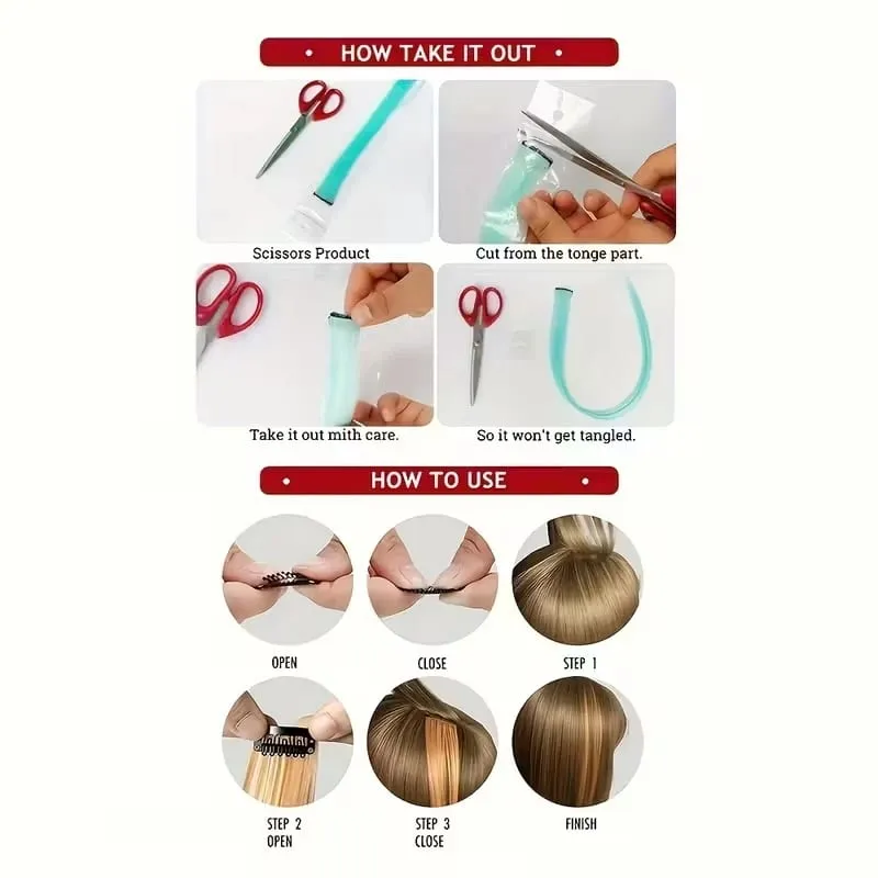 22Inch Synthetic Long Straight 6pcs Hair Extension Clip in Fashion Color Hair Rainbow for Women Daily Use — image 5