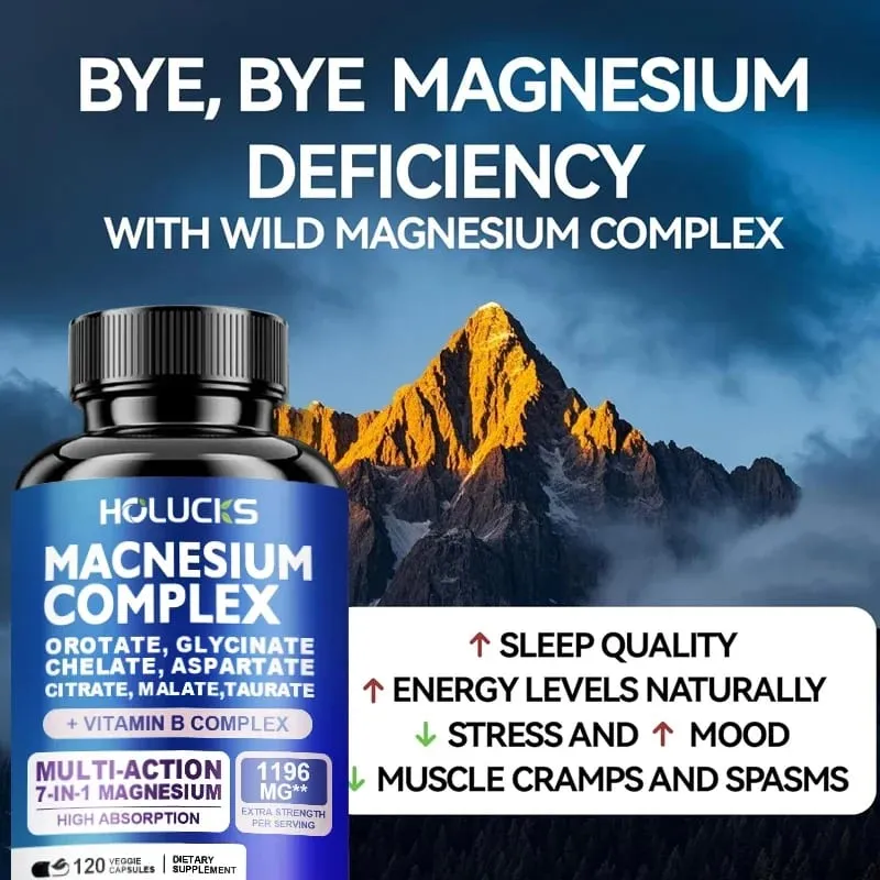 Magnesium Complex 1000mg Integratore con Vitamine C E B1 B2 B6 B12 Magnesio Glicinato Chelato Malato Taurato e Citrato
