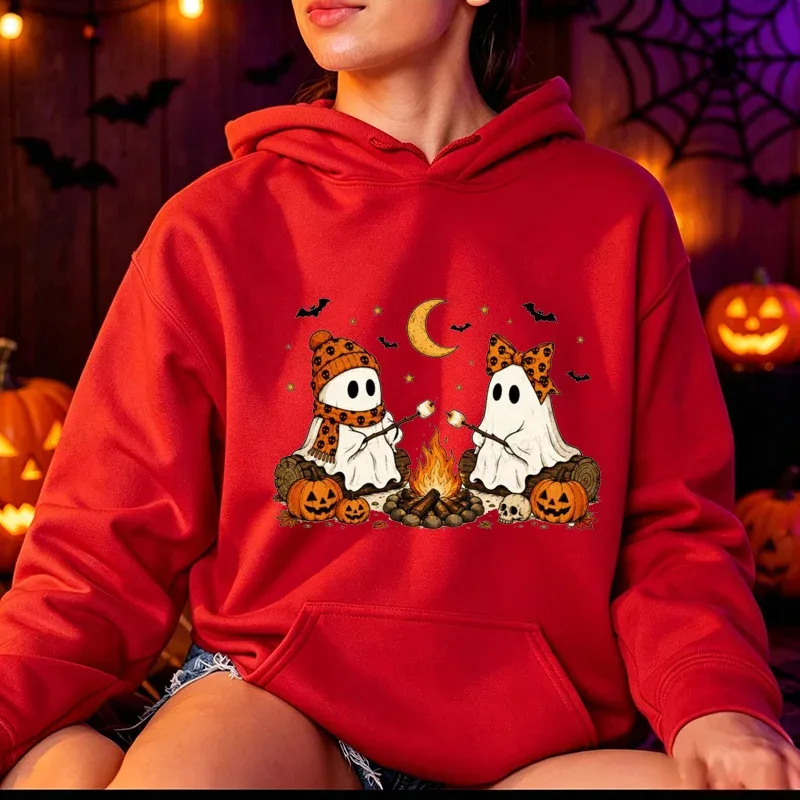 Halloween-Cute-Ghost-Camping-Fall Men's Women Hoodies Vintage Sweatshirts Fall Pumpkin Hooded Hoodies Spooky Season Sportwears